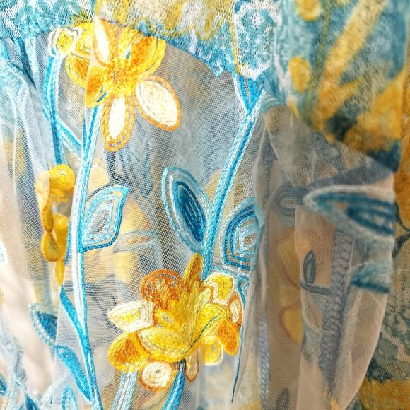 Ruby Rd. Floral Embroidered Mesh Open Front Cardigan - Picture 12 of 14